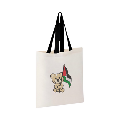 Embroidered "Teddy Bear with Palestine Flag" Peace Tote Bag (Palestine Tote bag) (Free Palestine Tote Bag)