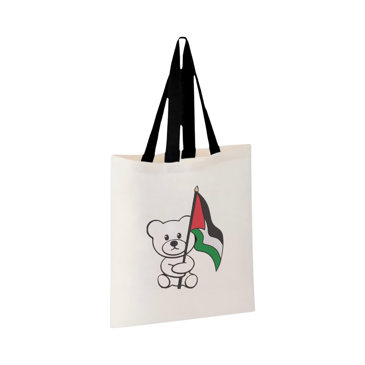 Embroidered "Teddy Bear with Palestine Flag" Support Tote Bag (Palestine Tote bag) (Free Palestine Tote Bag)